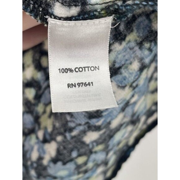 J.Jill Teal & Navy Floral Printed Corduroy Button-Up Long Sleeve Top Shirt Sz SP - Picture 8 of 11